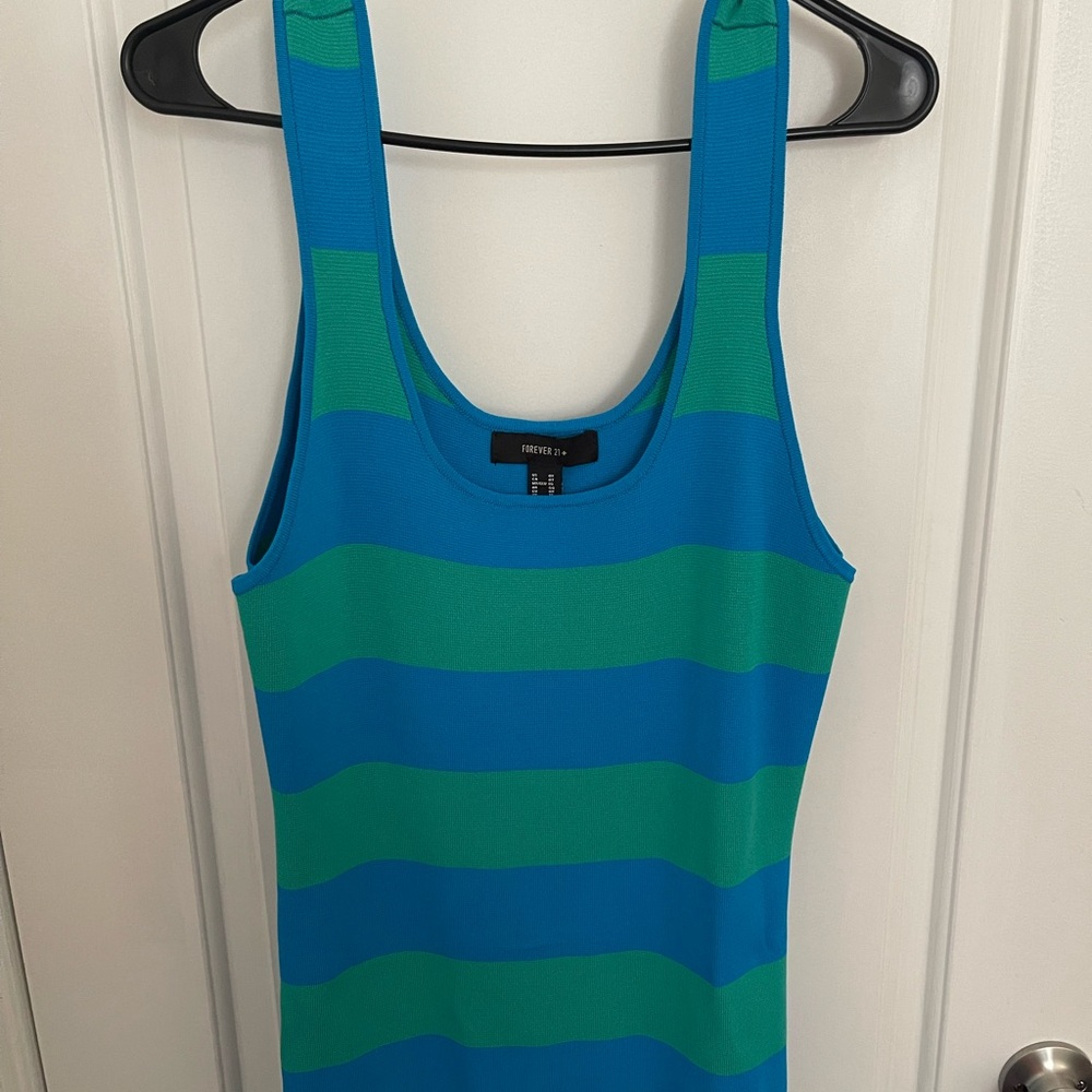 Blue and Green Striped Midi Dress - Picture 4 of 4